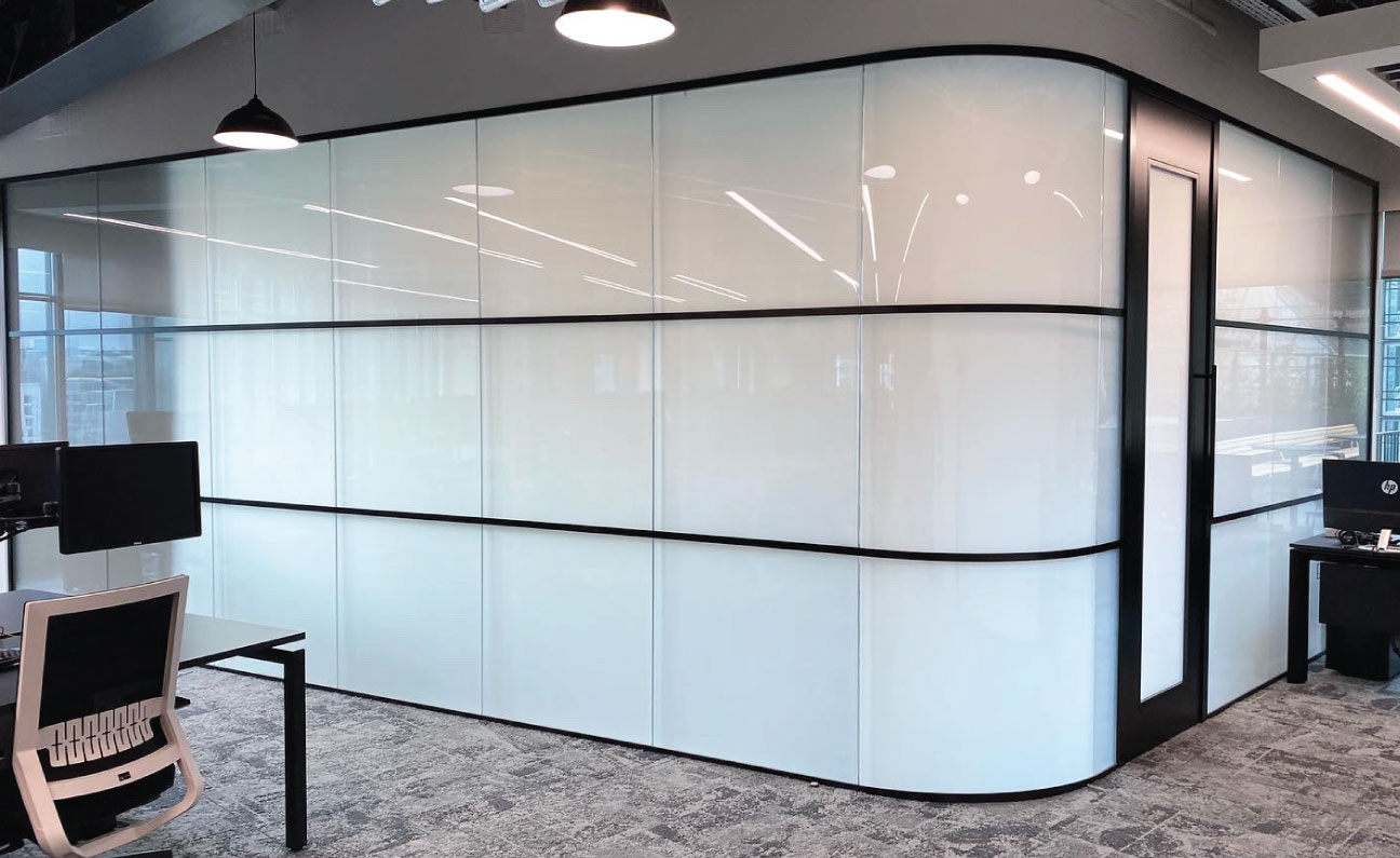 Smart film installed on glass doors