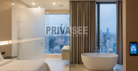 Privacy smart glass installed in a modern office meeting room