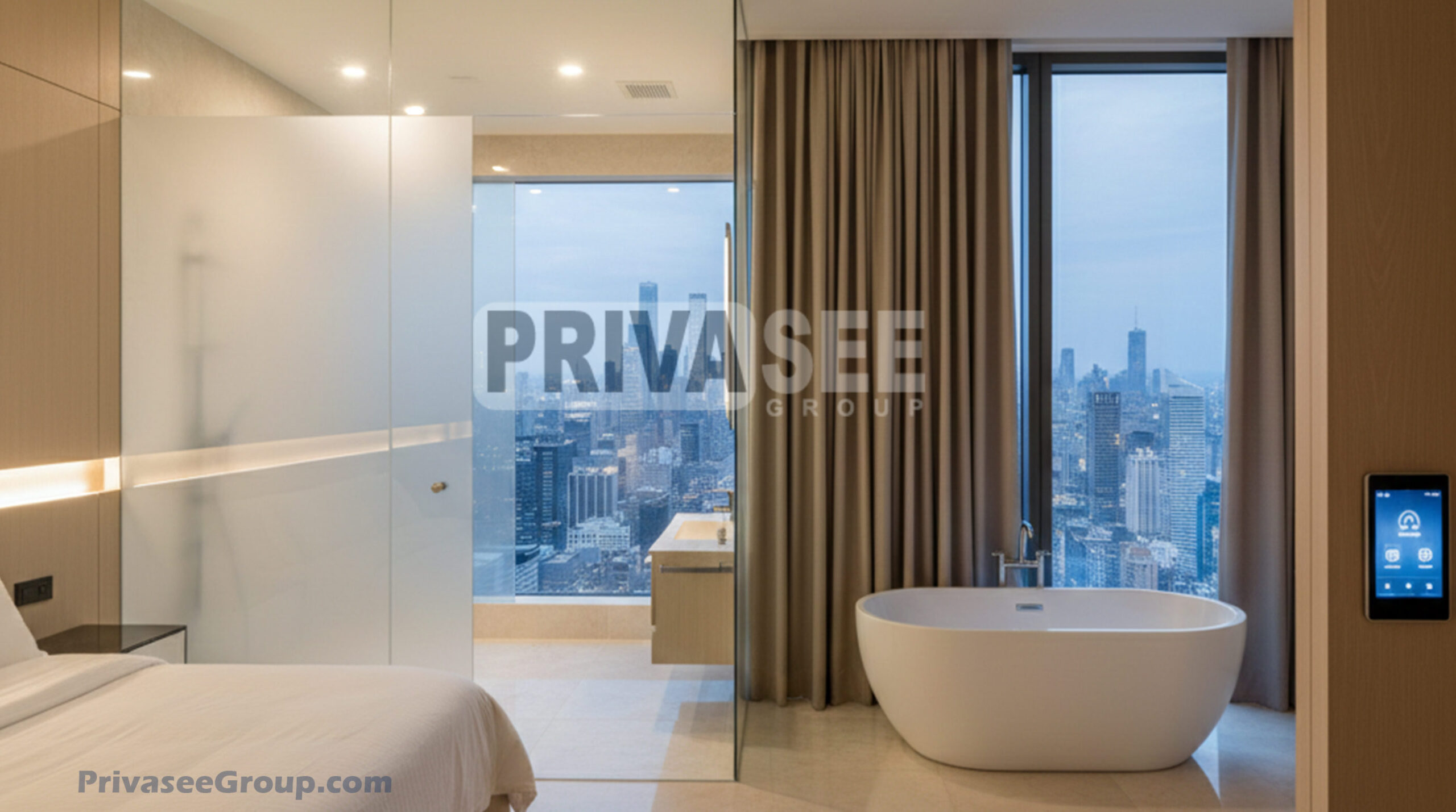 Privacy smart glass installed in a modern office meeting room